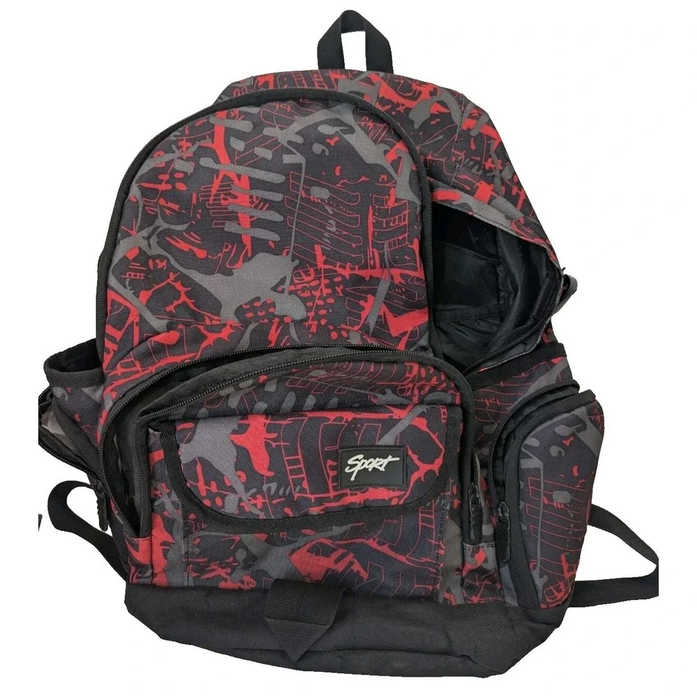 Sport Backpack Travel  Day, School Bag Lightweight Black Red